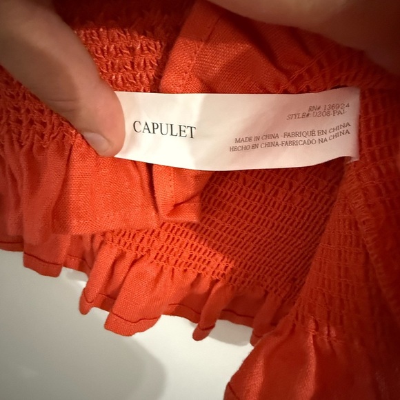 Capulet Viviane Smocked Ruffle Mini Dress XS Papaya Linen Sleeveless - Picture 7 of 9